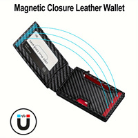 Portefeuille homme en fibre de carbone avec pince à billets, étui à cartes à double pliage, blocage RFID, portefeuille transfrontalier, porte-cartes magnétique coulissant