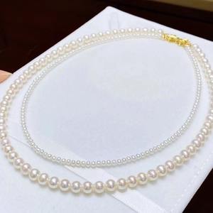 Collier en perles d'eau douce à double couche avec cercle de 3 mm et cercle parfait de 7 mm, chaîne en argent Zhuji et chaîne de pull blanche - Product Image 3