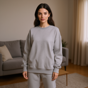 Set Felpa Oversize e Pantaloni HDJ M L XL 2XL da Donna, Taglie Forti, Casual, Loungewear, Activewear, Tinta Unita, Lunghezza Intera, Girocollo - Product Image 1