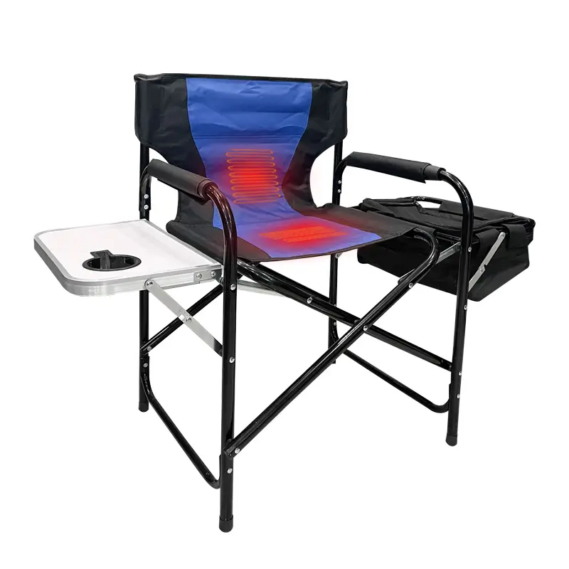 Outdoor Folding Heated Picnic Director Fishing Camping Chair With Side Table And Cooler Bag