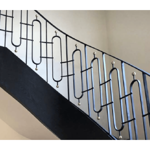 Rampe d'escalier moderne en fer forgé, balustrade au design géométrique, panneau métallique minimaliste, décoration intérieure durable, fixation au sol - Product Image 2