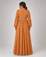 Robe longue musulmane personnalisée en gros à col montant floral, manches ballon et laçage