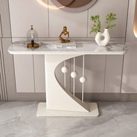 Console d'entrée en métal de luxe léger, design mural minimaliste moderne en ardoise, table d'appoint semi-circulaire face à la porte