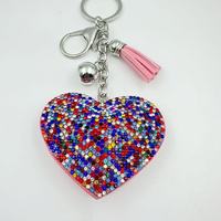 Luxe stijl hartvormige strass lederen sleutelhanger kwast tas charme fluweel diamant ingelegd sleutelring groothandel