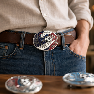 Prêt à expédier : Boucle de ceinture en alliage de zinc pour supporter de football, porte-bière, thème football, souvenir de fête, cadeau, vente en gros, commande en gros - Product Image 1