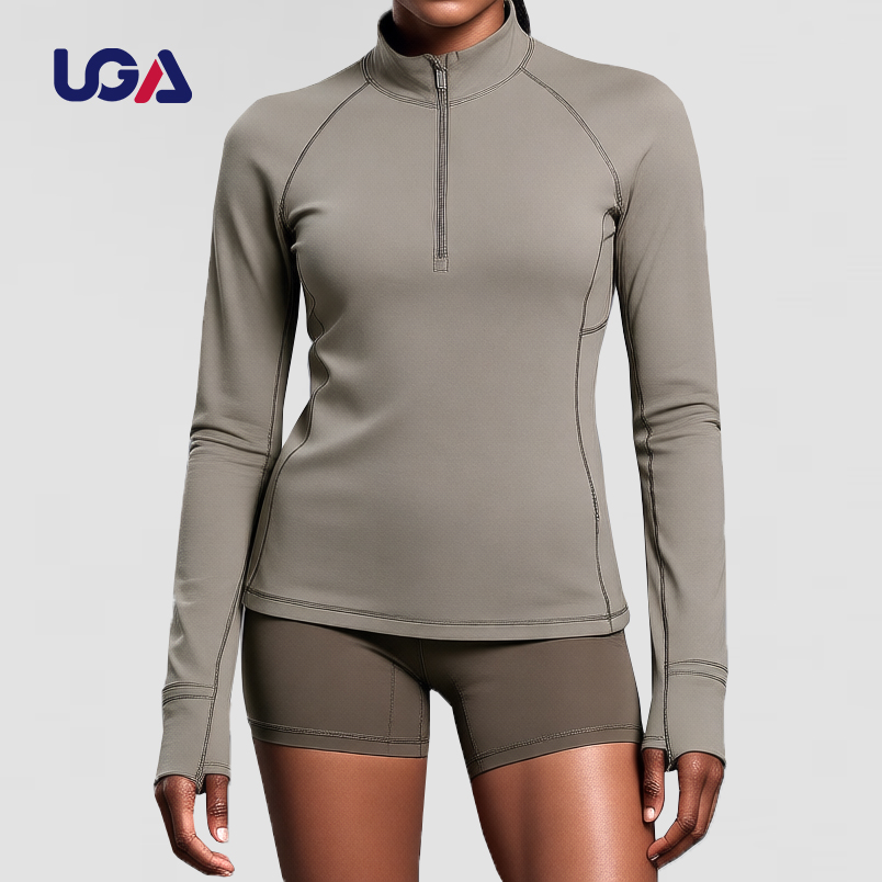 Solid Color Stand Collar Top Long Sleeve Tight Wear Women Soft Training Half Zipper Fitness Yoga Top