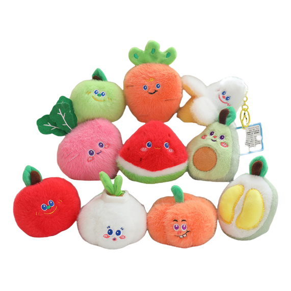 Plush Keychains Toys Stuffed Pumpkin Plush Doll for Grab Machine Banana Pumpkin Durian Cherry Keychain Simulated Fruit Key Chain