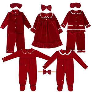 Abito da notte personalizzato in velluto pigiama di natale famiglia abbinata ragazzi ragazze pigiama con fiocco maschera per gli occhi - Product Image 1