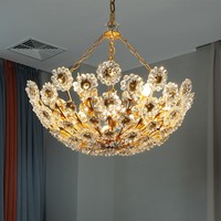 Lustre floral vintage français en cristal, artisanat en fer doré, luminaire suspendu décoratif pour petite salle à manger ou chambre