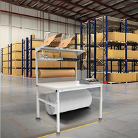 Table d'emballage industrielle robuste Bodur Metal W1500xD940mm en acier, revêtement poudré, capacité 200 kg, avec cages en treillis métallique pour