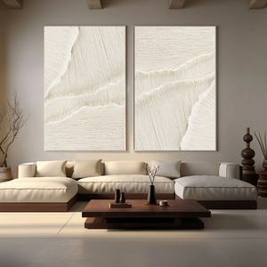 Ensemble de 2 tableaux abstraits minimalistes blancs Wabi Sabi, peinture sur plâtre, décoration murale pour la maison et la galerie - Product Image 1