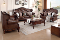 Canapé modulaire Chesterfield capitonné en similicuir PU véritable, style américain vintage, avec rembourrage en éponge, pour villa minimaliste, marron foncé