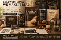 Poudre de café aux champignons, mélange de café Lion's Mane, café fonctionnel instantané aux champignons, étiquette privée OEM