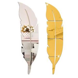 <span class=keywords><strong>Grand</strong></span> autocollant mural miroir en forme de plume pour salon Art décor à la maison acrylique étanche autocollant autocollant abstrait décoration murale cadeau - Product Image 1
