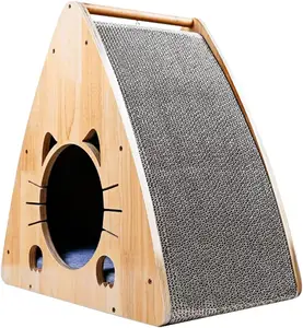 新しいタイプの環境にやさしい木製猫形ドア三角形段ボール猫スクラッチボード木製猫爪ベッド