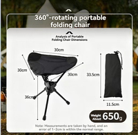 Mini tabouret pliant en acier au carbone et tissu Oxford pour un style de vie décontracté en extérieur, banc triangulaire rotatif à 360°, chaise de pêche pliable