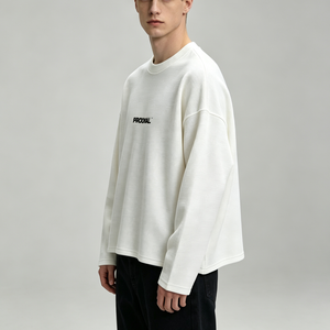 Maglietta Termica Oversize in Cotone Bianco Stampato Personalizzato, Maniche Lunghe in <span class=keywords><strong>Maglia</strong></span> Waffle per <span class=keywords><strong>Uomo</strong></span> - Product Image 2