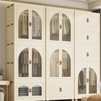 Armoire pliable en plastique style crème, empilable, avec roulettes, armoires portables pour vêtements d'adultes et d'enfants