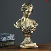 Ensemble de trois bustes de déesses de la mythologie grecque en résine effet bronze vintage, style européen, avec socle, représentant Athéna la Justice