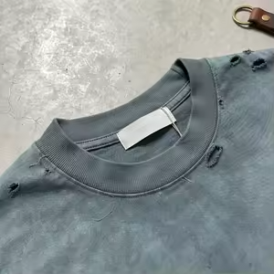 <span class=keywords><strong>T</strong></span>-shirt da uomo personalizzata in cotone pesante da 350 grammi, lavaggio acido effetto stone, sfumatura bicolore, distressed, strappata, taglio cropped e boxy - Product Image 2