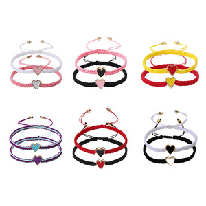 Heart Shaped <b>Couple</b> <b>Bracelet</b> Set Adjustable Hand Woven Surfer Style For Women Jewelry Anniversary Gift - Product Image 1
