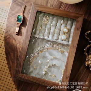 <b>Vintage</b> Solid Wood Jewelry <b>Box</b> Rectangle Embossed Mirror Lid Storage Organizer For Earrings Necklaces Bracelets - Product Image 4
