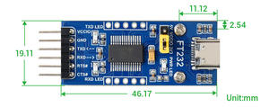 Placa UART USB Waveshare FT232 Tipo C -SKU-20646, Placa UART USB FT232 (Tipo C), USB a UART (TTL) Comunicación - Product Image 6