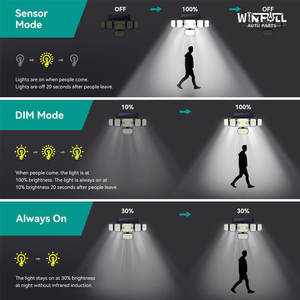 Lámpara Solar de Pared de 366 LED con 6 Cabezales, Impermeable para Exteriores, con Sensor de Movimiento, para Jardín, Garaje, Patio, Iluminación de Seguridad LED - Product Image 6