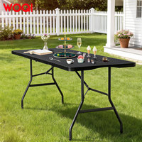 Table pliante rectangulaire moderne WOQI avec poignée intégrée, pieds en acier, robuste, pliable, portable pour les fêtes, les dîners, l'intérieur/l'extérieur