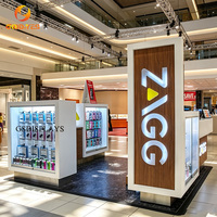 Maßgefertigter MDF-Kiosk mit Hochglanz-Oberfläche und LED-Beleuchtung, Vitrine für Handyhüllen und Reparaturzubehör für Einkaufszentren