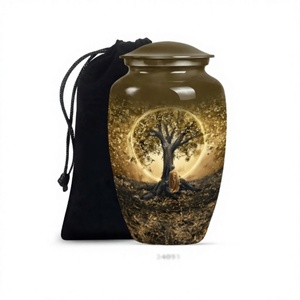 Gold <b>Tree</b> of Life Aluminium Cremation Adult Urn for Human Ashes Decorative Large Urn With Free Velvet <b>Bag</b> - Product Image 1
