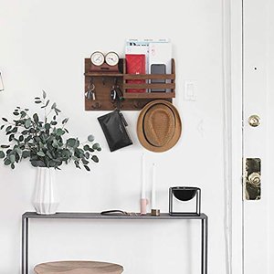 Porta posta A parete organizzatore per smistatore di posta in legno con 4 ganci A doppia chiave e uno scaffale galleggiante decorazioni per la casa rustiche per l'ingresso - Product Image 6