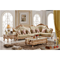 Meubles européens, luxe royal, bois massif, salon antique, villa, canapé en cuir véritable, ensemble Cama