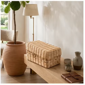 Panier de rangement en corde de papier tressé à la main de haute qualité, bac de rangement rectangulaire moderne, panier tissé polyvalent pour la maison et le bureau - Product Image 2
