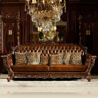 Ensemble de canapés sectionnels de style européen pour salon de villa de luxe avec cuir véritable et structure en bois massif