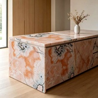 Table de cuisine multifonctionnelle intégrée avec évier, en marbre naturel rose agate coloré, style moderne et luxueux pour hôtel