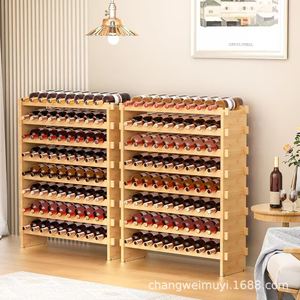 Étagère à vin en bois massif à 7 niveaux, présentoir de bouteilles en bois massif, couleur naturelle, usage domestique polyvalent - Product Image 2