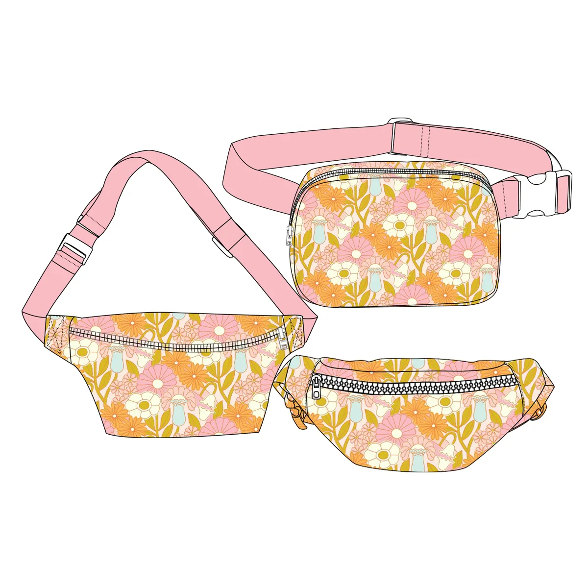 High Quality Nylon Fanny Pack Waist Bag with Adjustable Strap Cute Kids Belt Bag Custom Prints Chest Bag