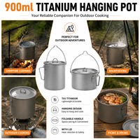 Pot suspendu en titane pur 900 ml (conception large et haute, couvercle inclus) – Ustensile de cuisson portable et léger pour camping et randonnée en extérieur – OEM
