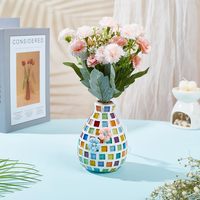 Hadiah Dekorasi Rumah Seni Buatan Tangan-DIY Ubin Mosaik Kaca Warna Campuran Perlengkapan Mosaik Vas Kayu Hadiah Unik untuk Pecinta Bunga