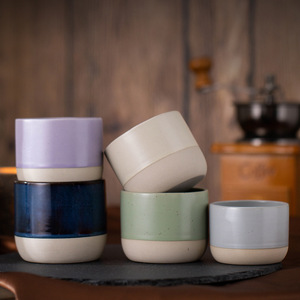 Tasse à thé chinoise rétro en grès Tasse ronde à blocs de couleur Créativité japonaise Céramique Tasse <span class=keywords><strong>d</strong></span>'hôte Glaçure mate Verres à café - Product Image 2