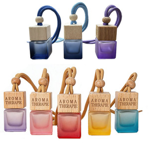 Diffuseur de parfum pour voiture en verre carré givré coloré de 8 ml avec bouchon en bois - Product Image 1