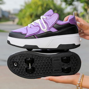 <span class=keywords><strong>Pattini</strong></span> a rotelle unisex viola e neri a 2/4 ruote, stile cuore, scarpe con ruote deformabili per adolescenti - Product Image 5