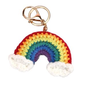 Hand-knitted Heart-shaped <b>rainbow</b> Four-leaf Clover Multi-color Flower Knitted Pendant Keychain <b>Bag</b> Accessory - Product Image 2