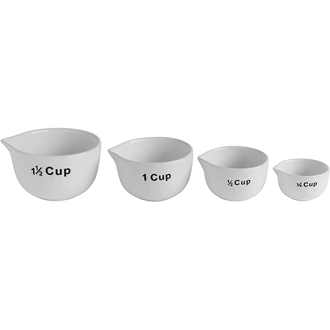 Однотонные белые наборы из 4 керамических мерных чашек для кухонной утвари