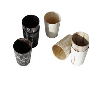 Ensemble de 4 tasses en corne de buffle naturelle polie, rondes, pour la décoration de la maison - Product Image 1