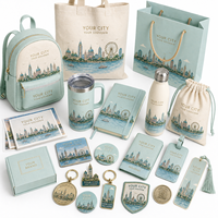 Ensemble promotionnel de souvenirs de ville : cadeaux de voyage personnalisés (bouteille, tasse, marque-page, pièce de monnaie, badge) pour le tourisme culturel