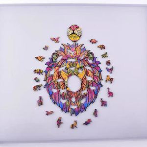 Regalos de Navidad y Acción de Gracias, Rompecabezas de Madera con Forma de Animales Únicos, Cabeza de León y Lobo, para Adultos - Product Image 4