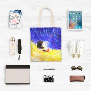 Custom Artistic Starry Boy Print <b>Canvas</b> <b>Shopper</b> Bag Durable Tote with Inner Pocket for Travel, Wholesale Bulk - Product Image 5