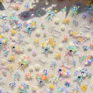 TSZS 5D suave relieve adhesivo Nail Art Sticker lindas flores de primavera 3D flor salvaje <span class=keywords><strong>ramo</strong></span> de flores calcomanías de manicura - Product Image 1